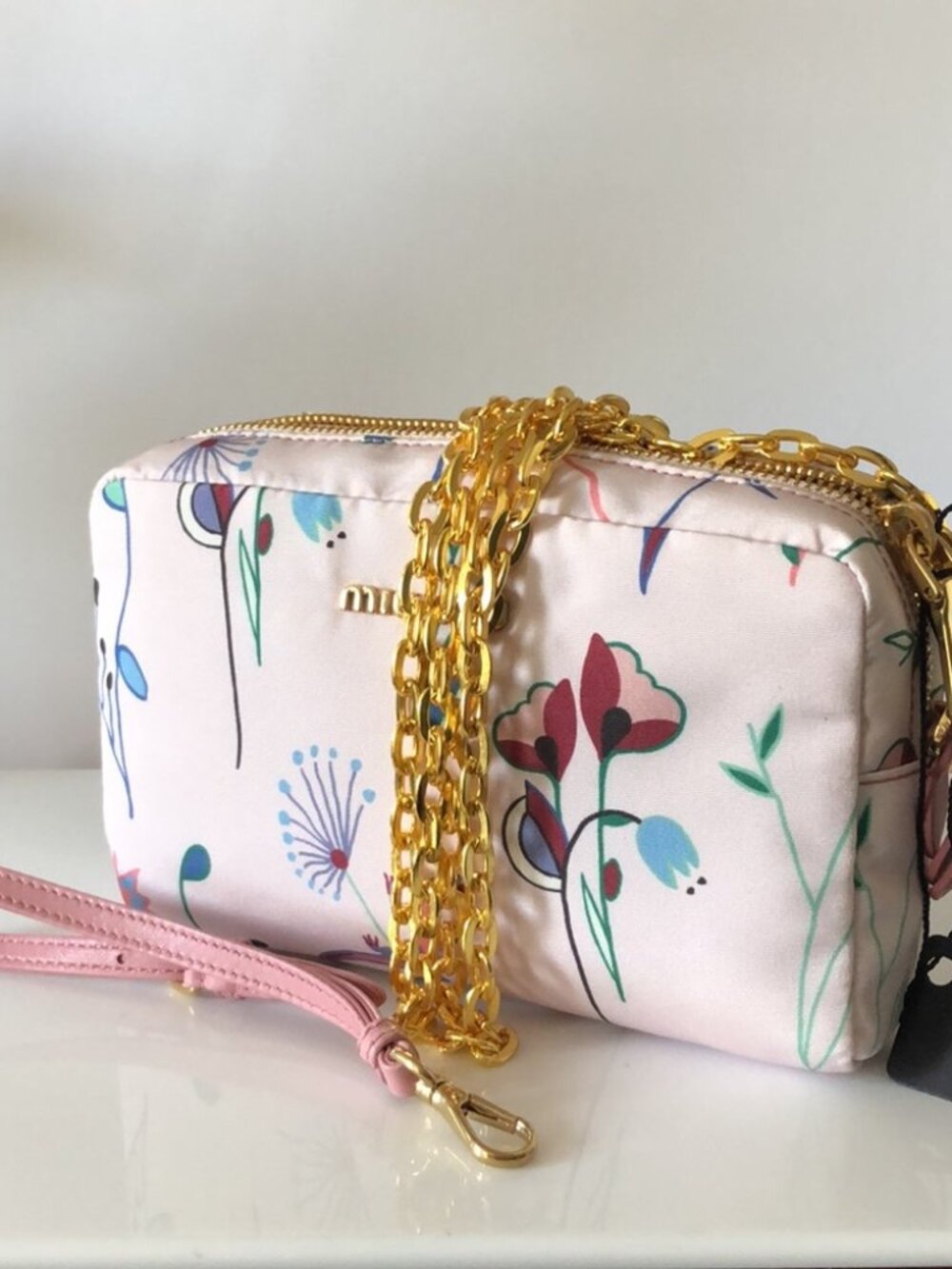Miu Miu Nylon Floral Printed Crossbody / Wristlet with Strap